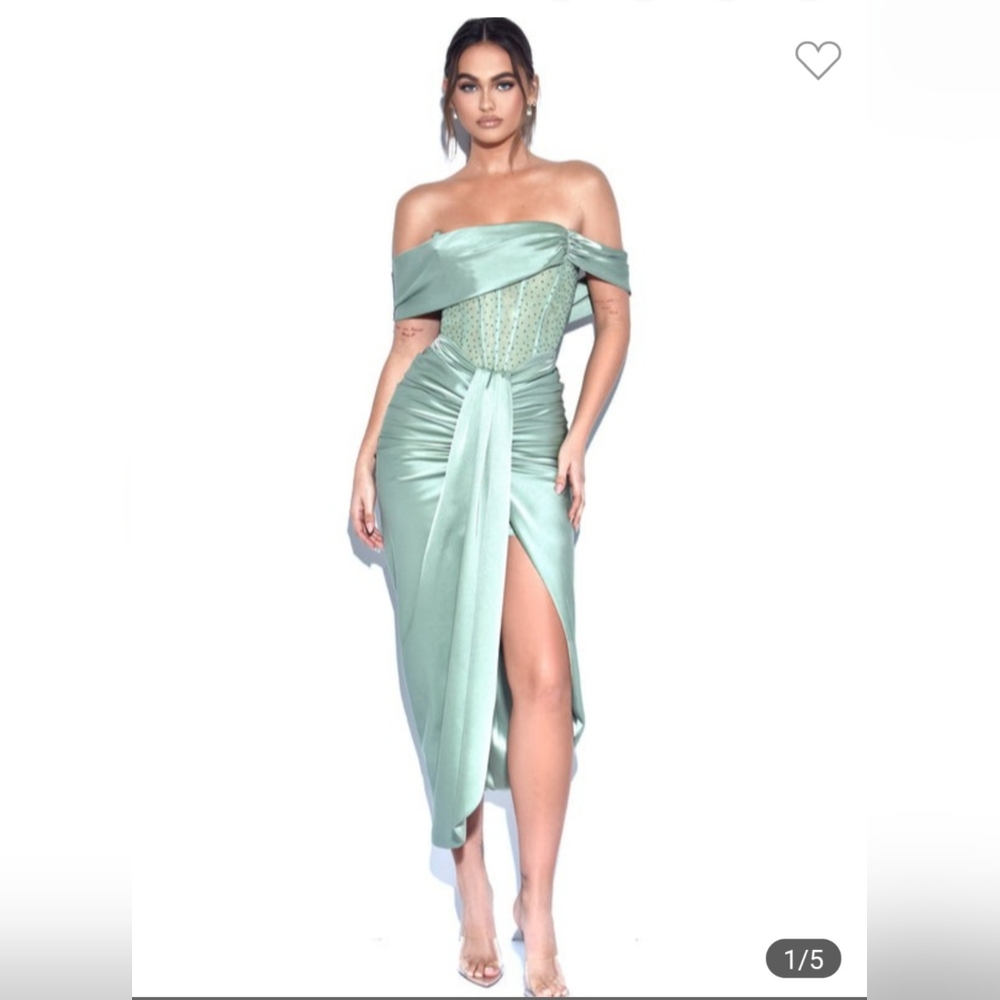 #75.NWT Miss Circle sage green Off Shoulder crystal corset